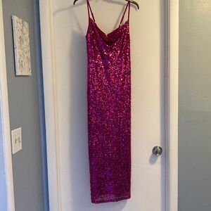 Taylor Fuchsia Sequin Size 2 midi dress. Perfect condition